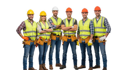 Group of confident construction workers detailed photography expressing construction, worker, team designed for promotional, branding, editorial,