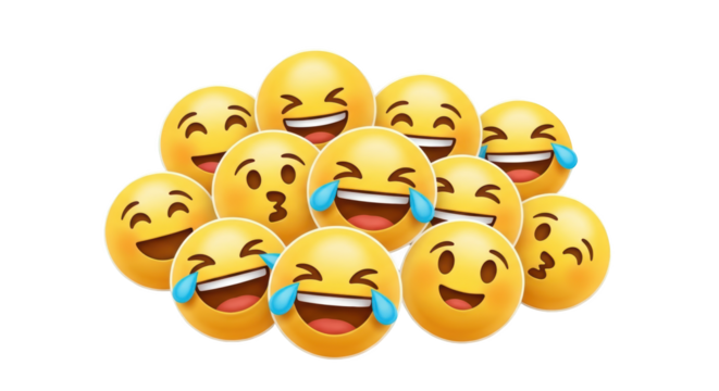 Detailed representation of group of happy emojis laughing and smiling highlighting emoji, emoticon, smiley in realistic - Powered by Adobe