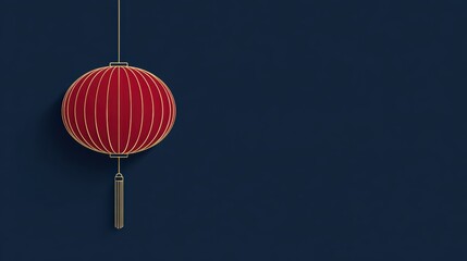 Obraz premium Elegant red Chinese lantern with gold accents against a dark blue background
