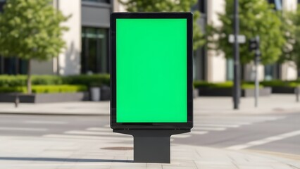 Urban Digital Billboard Mockup on footpath beside street: Green Screen Advertising