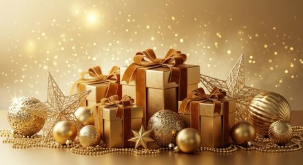 christmas background with gift boxes and balls