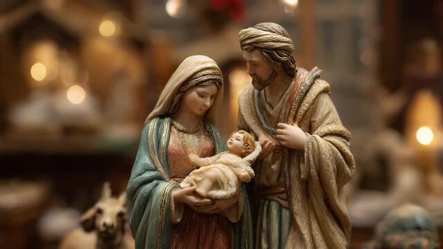 Christmas nativity scene with mary joseph and jesus