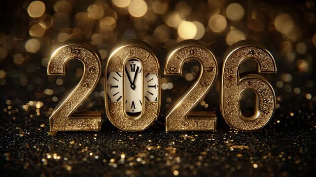 New year 2026 golden clock countdown