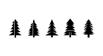 Set of diverse pine trees in a clean, minimalist vector illustration