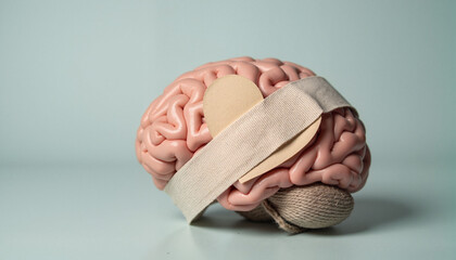 Human brain model wrapped in bandage, the concept of cognitive therapy