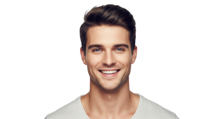 Modern visualization of handsome man smiling portrait on white demonstrating man, male, portrait in realistic and