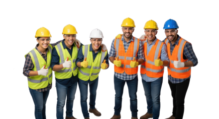 Happy diverse construction team giving thumbs up concept visualized beautifully with focus on group, team, workers