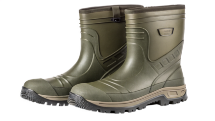 Pair of green rubber boots isolated on transparent background
