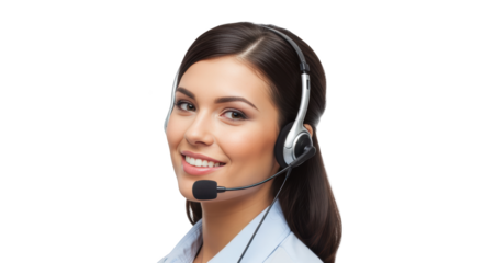 Creative happy smiling female customer support phone operator on white background representation emphasizing woman, female, operator