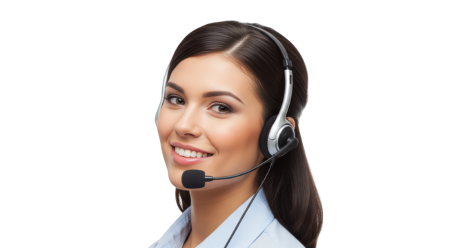 Creative happy smiling female customer support phone operator on white background representation emphasizing woman, female, operator - Powered by Adobe