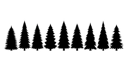Obraz premium Silhouette Pine Tree Collection Diverse Evergreen Forest Elements