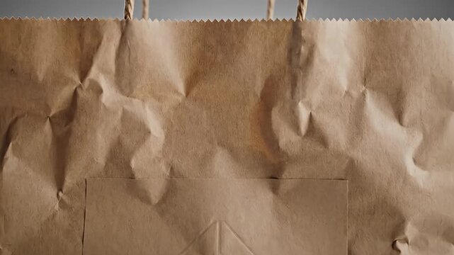 Crumpled Brown Paper Bag on White Background, Close-Up Detail.