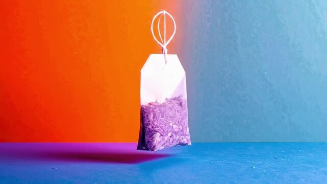 Tea bag on colorful background conceptual still life for editorial use