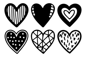 Heart Icon Set Doodle Vector. Love and Valentine’s Day Scribble Hearts Collection on White Background