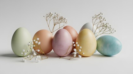 Pastel easter eggs with delicate floral accents