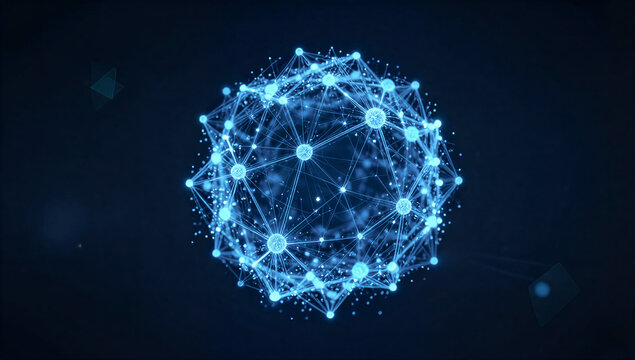 Abstract technology background in blue and cosmic dark tones.