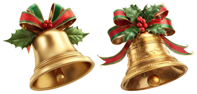 Golden bells with festive decorations - Powered by Adobe