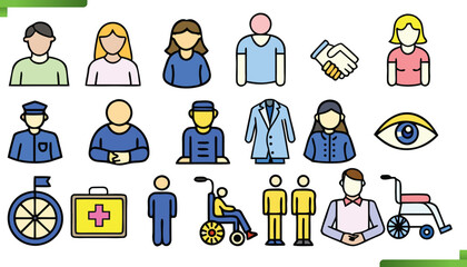 Diverse group of people icons representing healthcare professionals patients and medical assistance services