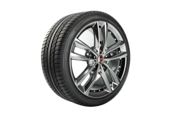 Shiny silver alloy rim with high quality tire, modern automotive wheel, detailed metal spokes, realistic car tyre for transport, performance and automotive engineering