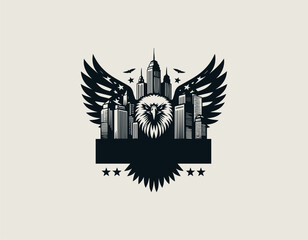 Obraz premium Urban Eagle American City black vector logo illustration