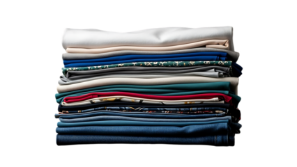 Stack of folded clothes laundry and garments isolated on transparent background