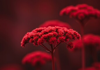 Vibrant crimson hue capturing the essence of nature's small wonders, a striking deep scarlet tone found in outdoor environments ,nature ,summer ,green