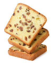 Cake with raisins flying on a white background. Isolated