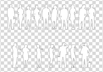 Set of business people silhouette, man and woman team, isolated on transparent background	