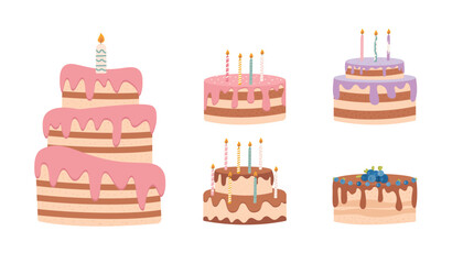 Collection of fun colorful happy birthday cake vector illustration