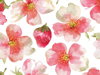 water color strawberry flower art 