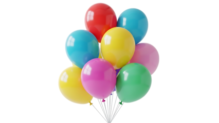 Bunch of colorful balloons for celebration and party isolated on transparent background