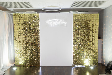 Photo zone for photo shooting with the inscription "Happy Birthday!"