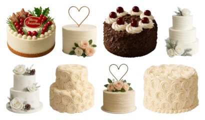 Elegant festive cakes with decorations