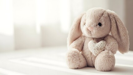 Plush Bunny with Heart, Valentine's Day, Soft Toy, Love Concept