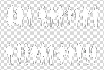 Set of business people silhouette, man and woman team, isolated on transparent background	