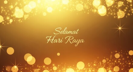 Bright golden Christmas holiday background with shining snow, bokeh, and glitter stars decoration