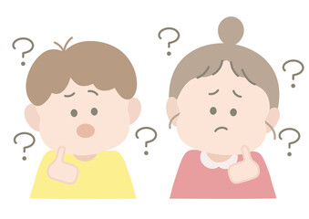 疑問顔の男の子と女の子　ポーズ　表情