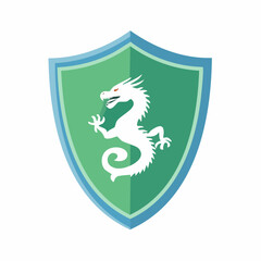 Fototapeta premium Green Shield with White Dragon Emblem Red Eye Fantasy Crest.