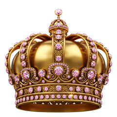 Ornate golden crown with jewels isolated on transparent background for design projects