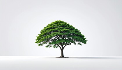 A vibrant green tree with a full canopy of leaves stands isolated on a clean white background Nature