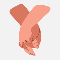 Hands holding together. Two hands and fingers interlocked, human palms romantic gesture, arms connection with love, friendship affection care support concept. Vector illustration