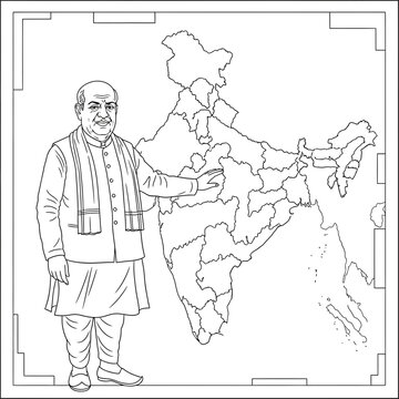 Indian Prime Minister Narendra Modi Portrait with Outline Map of India Symbolism