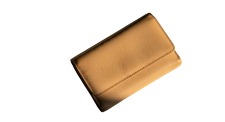 A simple tan leather wallet closed and isolated on white background