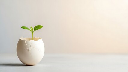 Sprout Growing in Eggshell: New Life, New Beginnings Concept