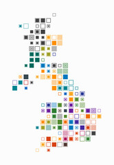 United Kingdom, shape of the country build of colored cells. Digital style map of the United Kingdom on white background. Large size square blocks. Artistic vector illustration.