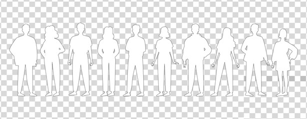 Set of business people silhouette, man and woman team, isolated on transparent background	