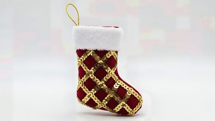 Sophisticated Gold Sequin Embellished Christmas Stocking Decoration Luxury Fabric Isolated Professional Product Photography