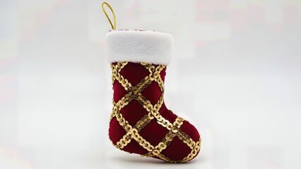 Sophisticated Gold Sequin Embellished Christmas Stocking Decoration Luxury Fabric Isolated Professional Product Photography