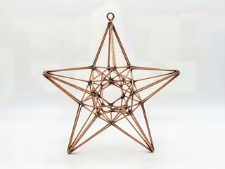 Minimalist Geometric Copper Wire Star Ornament Modern Contemporary Christmas Isolated Clean Background