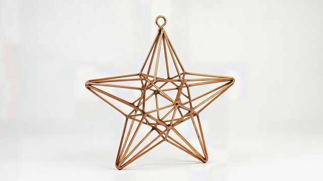 Minimalist Geometric Copper Wire Star Ornament Modern Contemporary Christmas Isolated Clean Background